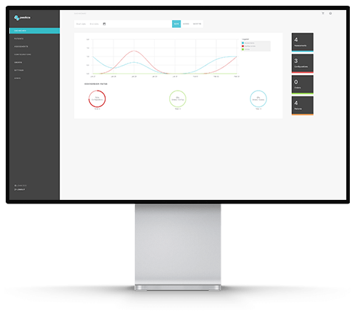 A desktop monitor showing a screenshot of the pedics platform dashboard.